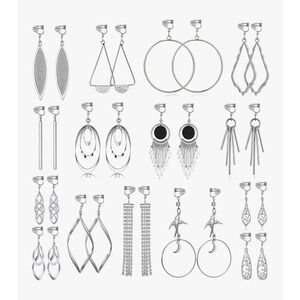 15 Clip-On Earrings‎ Set - Celtic Knot, Long Bar & Tear Drop Clip On Silver